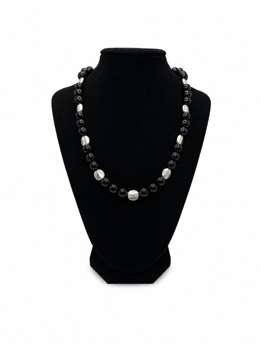 Jewelry By GG Black and Silver Onyx and Pewter 9" Beaded Necklace